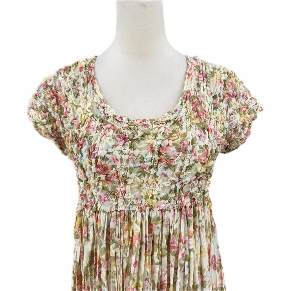 Vintage Jeffrey & Dara Cream Floral Smocked Cottagecore Romantic Maxi Dress - Picture 5 of 12